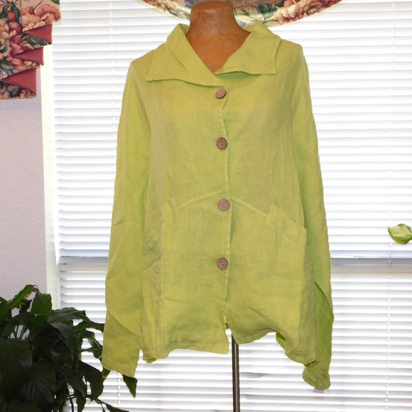 NWT Bright Green Linen Top TRANSPARENTE sz 1 M 10 12 L 14 Made in Italy - Picture 1 of 3